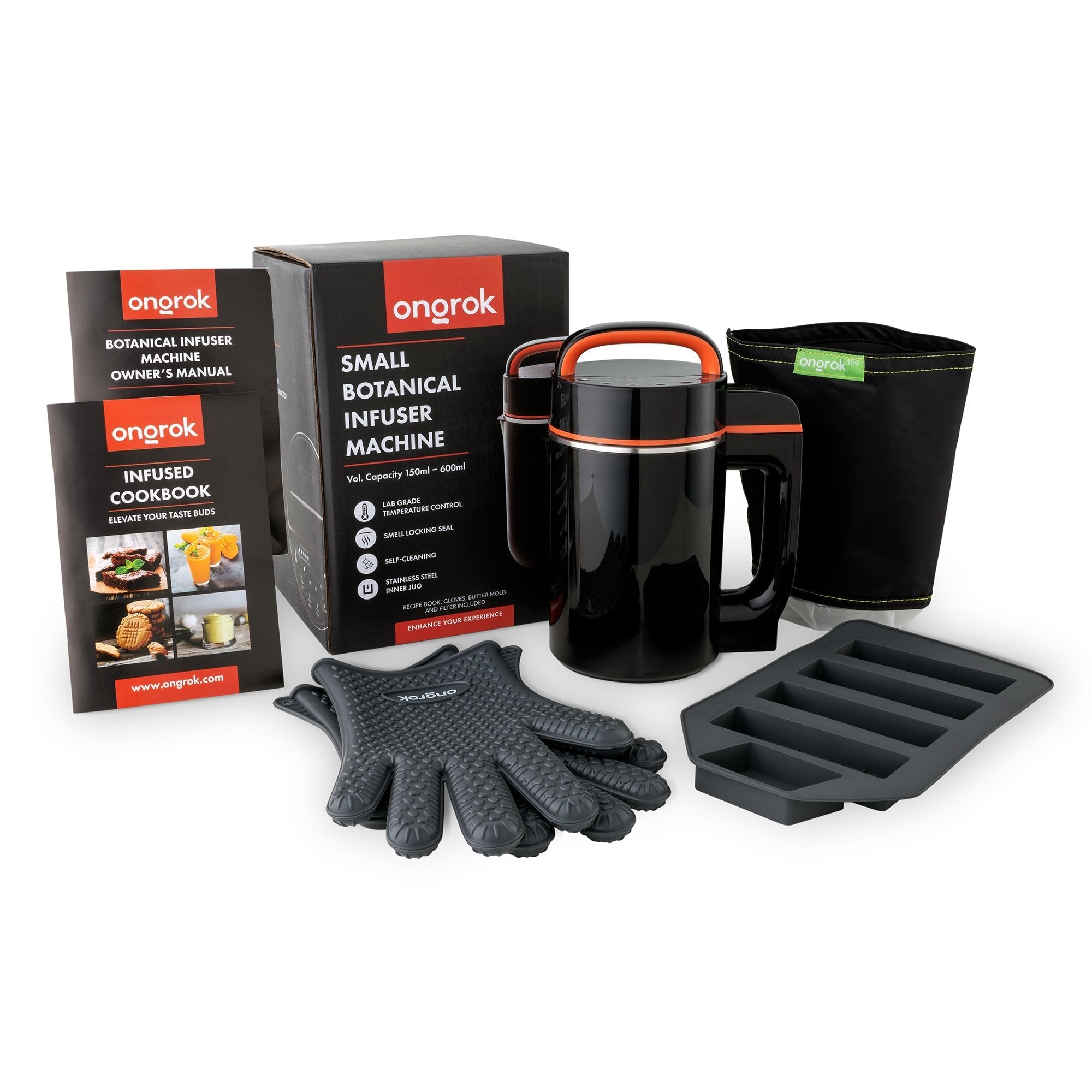 Ongrak botanical infuser machine with accessories on a white background