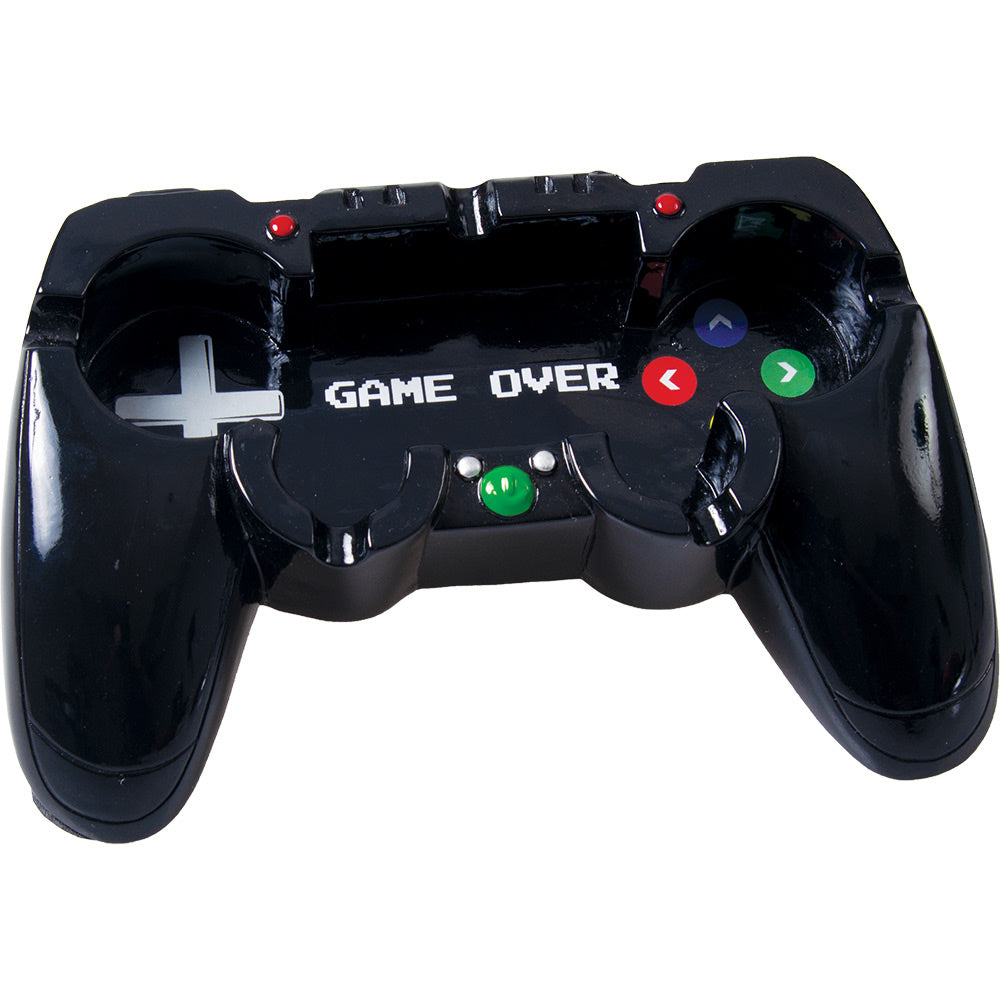 Black gaming controller ashtray with 'Game Over' text on a white background