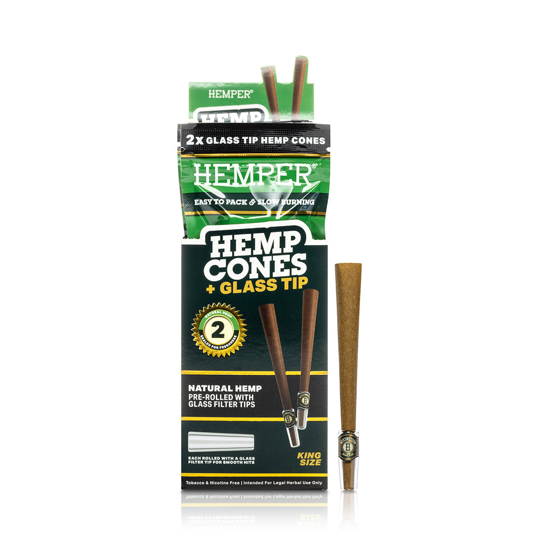 Hemper Hemp Cones packaging with glass tips on a white background 2pk