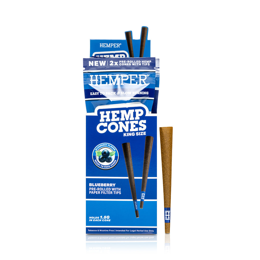 Hemp cones packaging with blue and black design on a white background (2pk) Blueberry