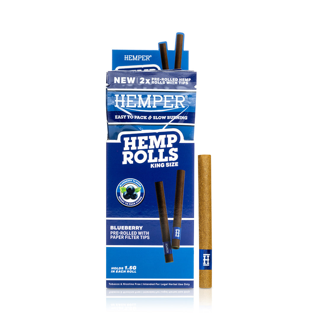 Hemp rolls packaging with blue and white design on a white background blueberry 2pk