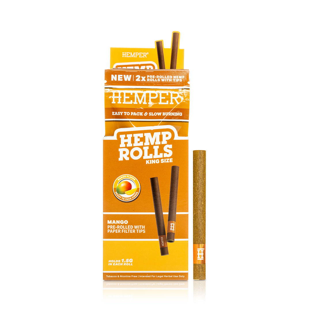 Box of Hemper Hemp Rolls with two pre-rolled joints on a white background Manog 2pk
