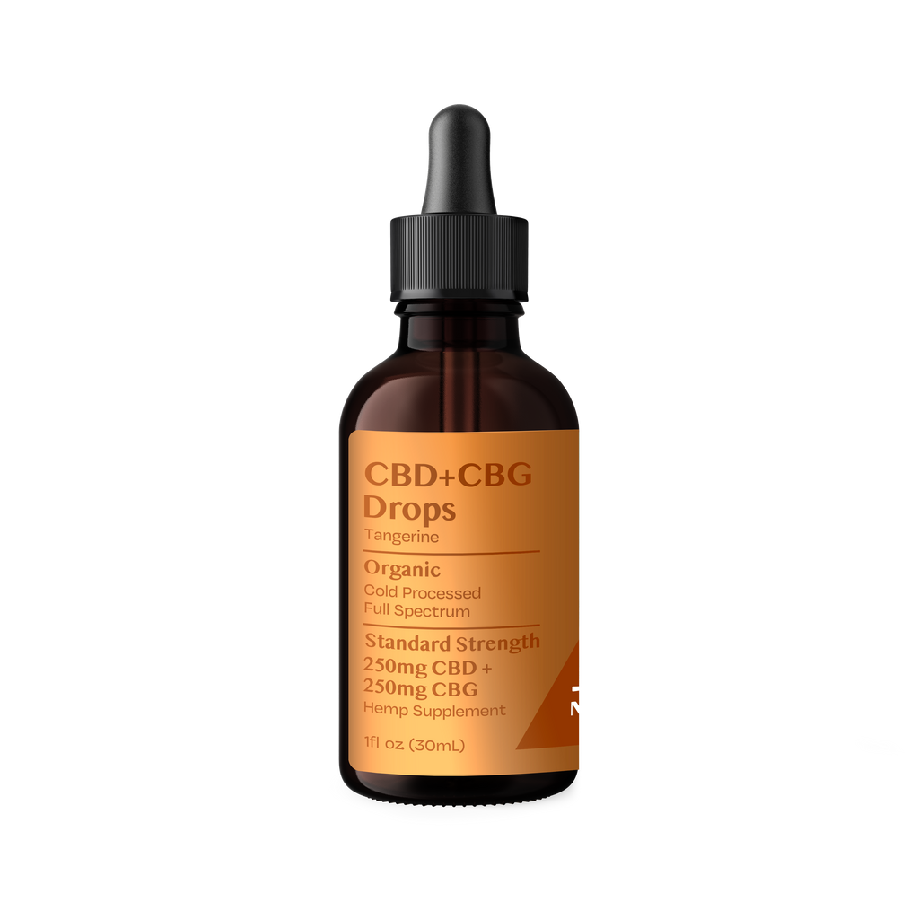 CBD+CBG Drops bottle on a white background