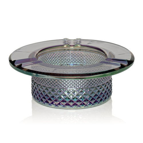 Glass ashtray with diamond pattern on a white background