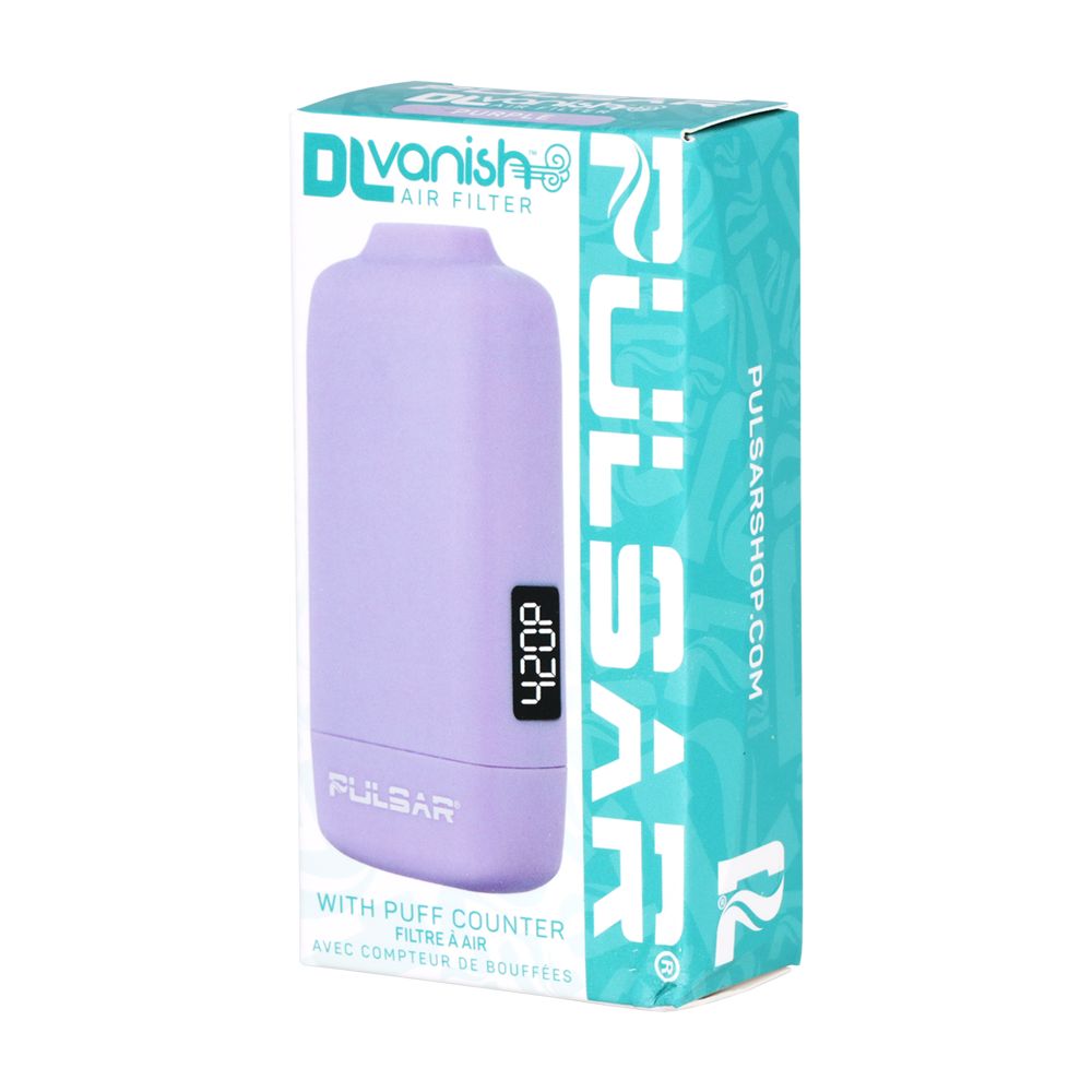 Purple vape device with digital display and 'Pulsar' branding on a white background