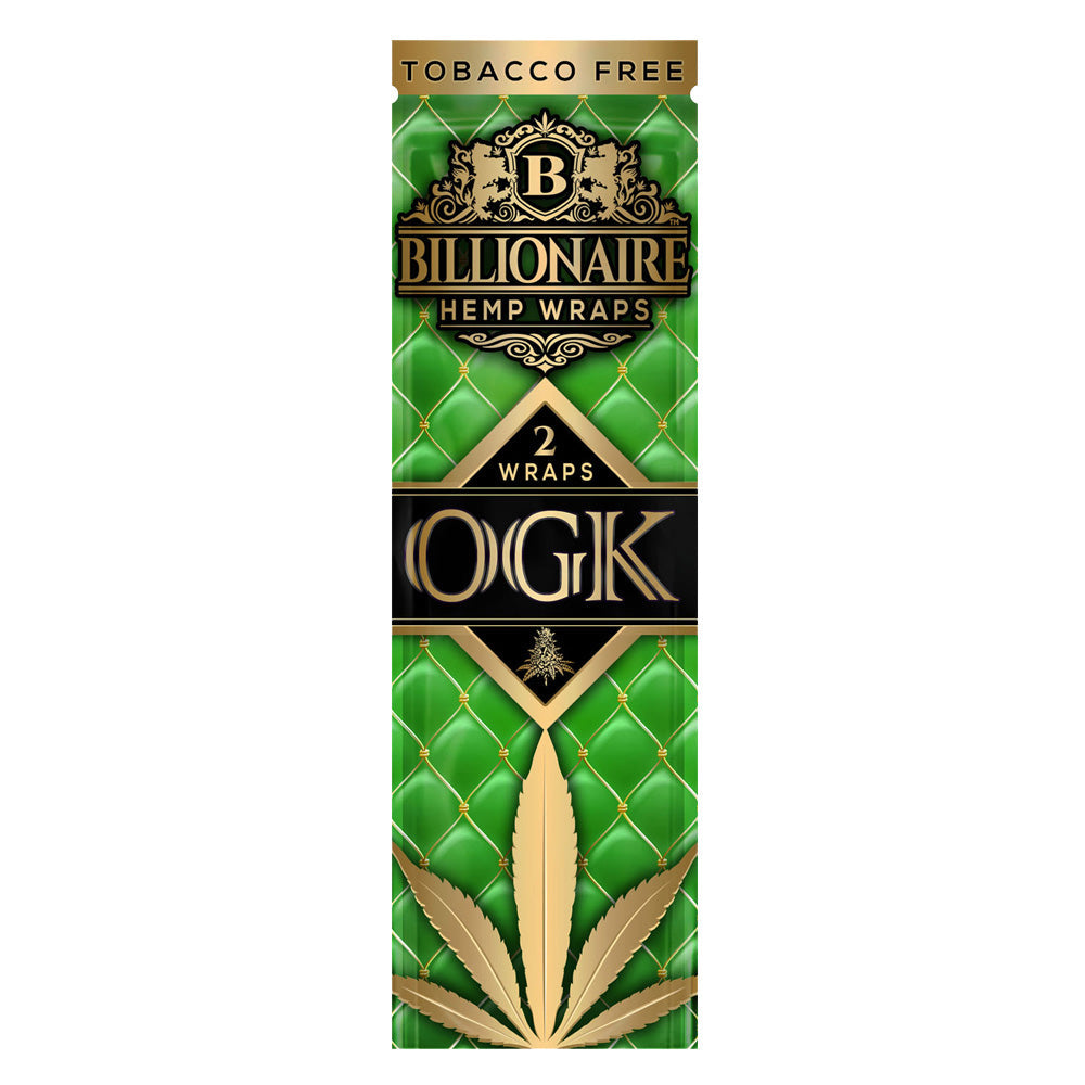 Pack of Billionaire Hemp Wraps with green and gold design on a white background OGK