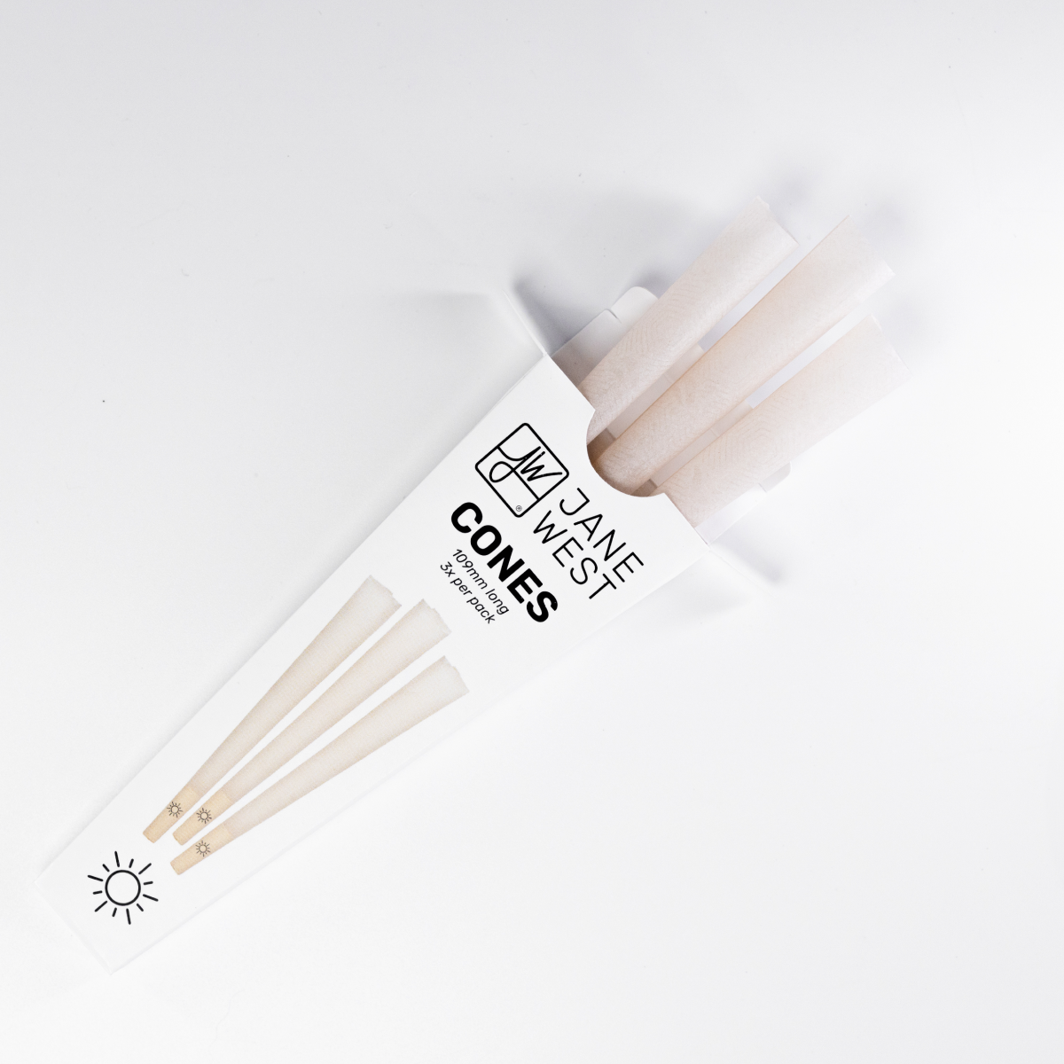 Jane West Cones packaging with 3pk cones on a white background