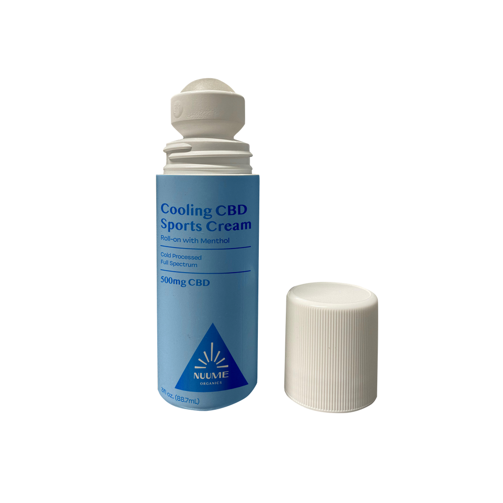 Cooling CBD Sports Cream bottle with white cap on a white background