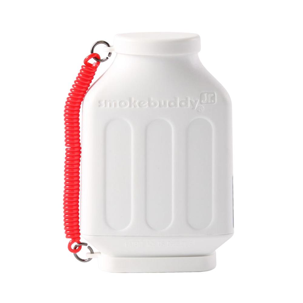 White smoke grenade with red coiled hose on a white background. Personal Air Filter