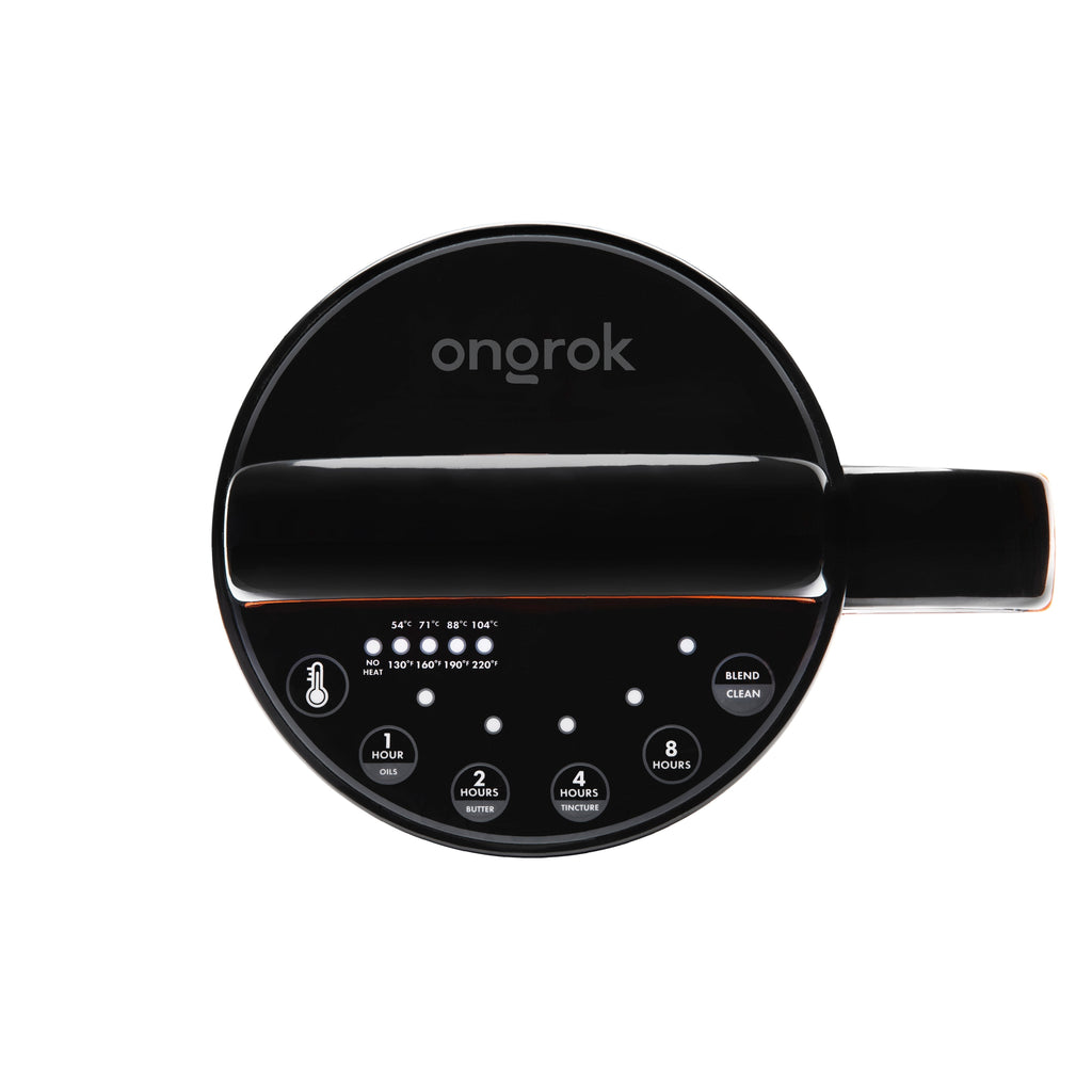 Black kitchen appliance with digital display and control buttons on a white background, branded 'ongrok'.