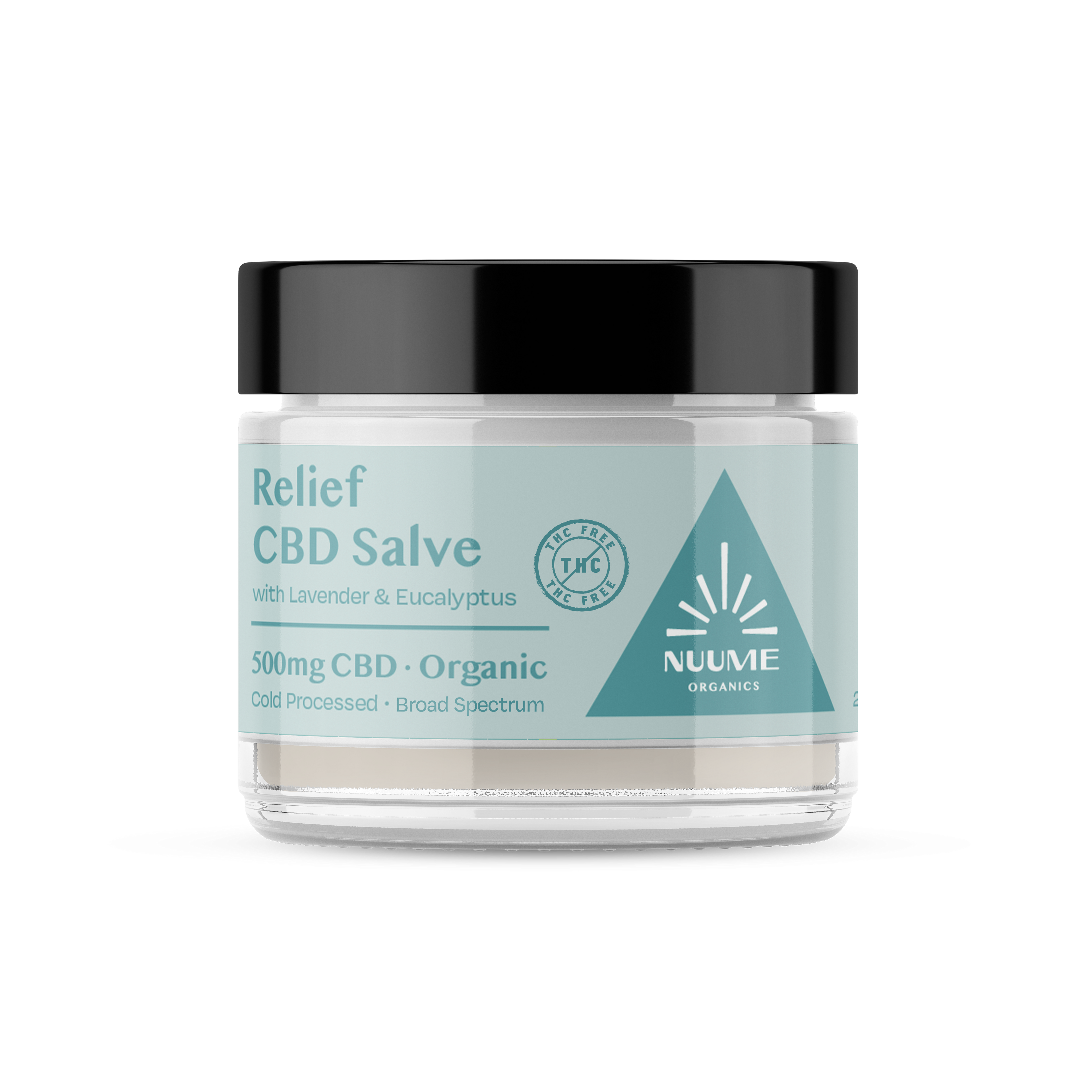 Jar of Relief CBD Salve with Nuvee branding on a white background