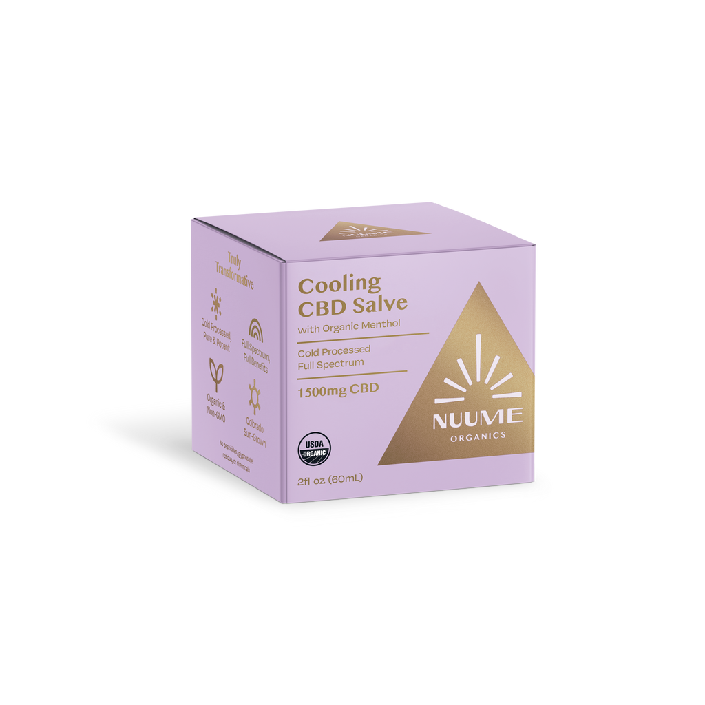 Nuume Organics Cooling CBD Salve packaging on a white background