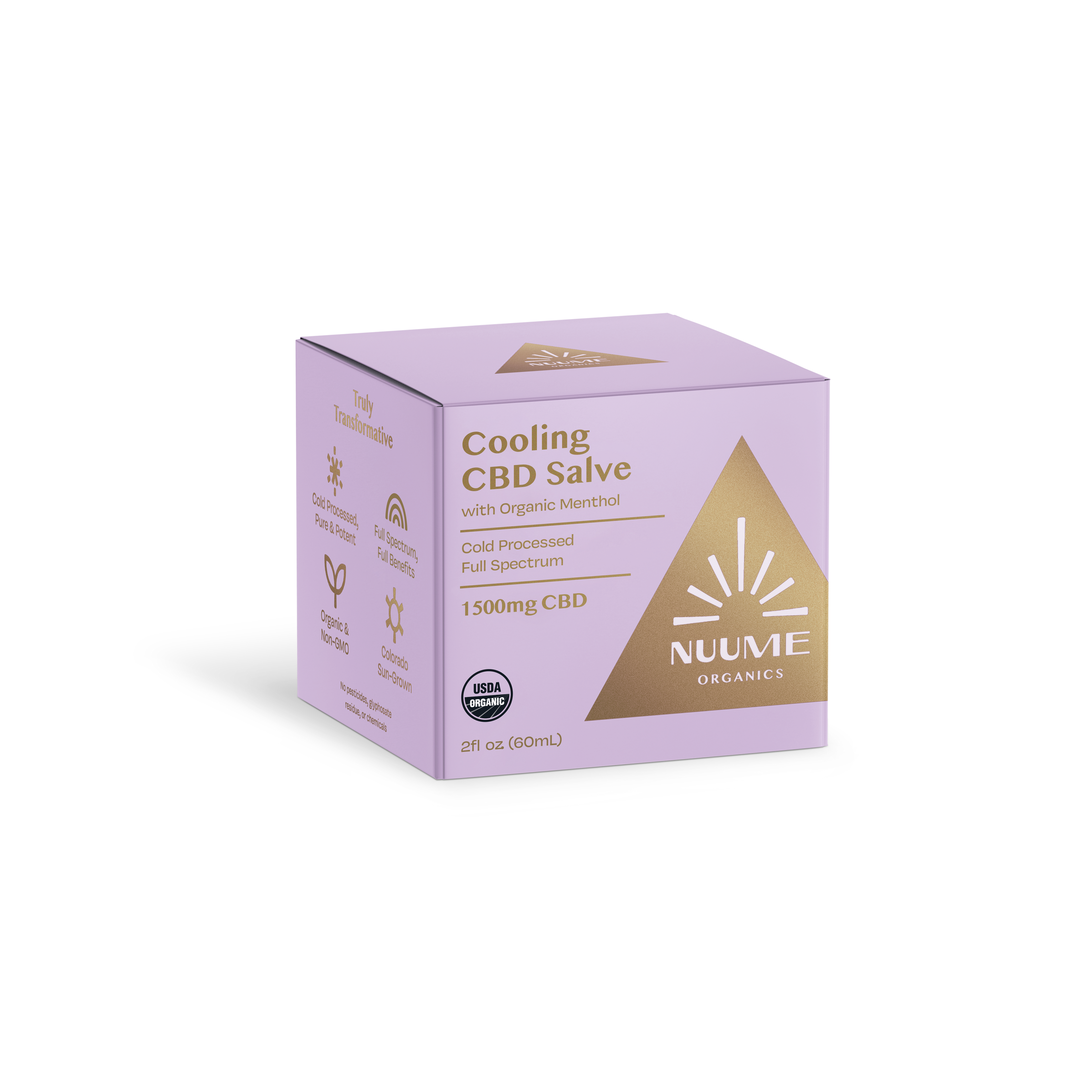 Nuume Organics Cooling CBD Salve packaging on a white background