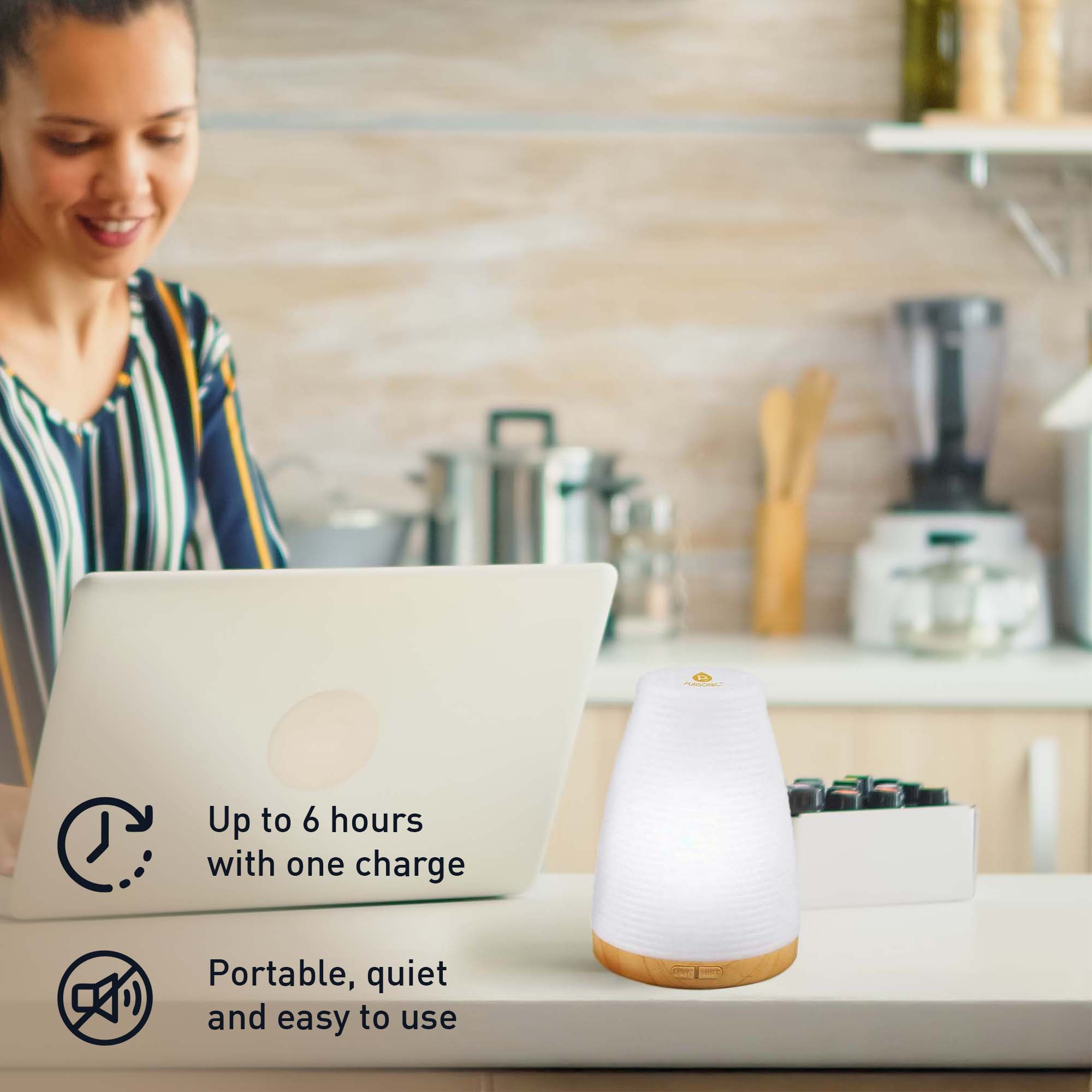 Designed for Atmosphere
Built for moments of reset, focus, and relaxation.

Soft LED lighting and a steady mist work together to create a calm, immersive environment—whether you're starting your day or winding down.

📦 DETAILS

• 🌬️ Ultrasonic diffusion for a fine, even mist
• 💧 Helps add moisture to dry air
• 🌿 Designed for use with essential oils
• 🔌 USB-powered for portability and ease
• 🔇 Quiet operation for uninterrupted use
• 💡 Color-changing LED ambient light
• ⚙️ Two mist settings with auto s