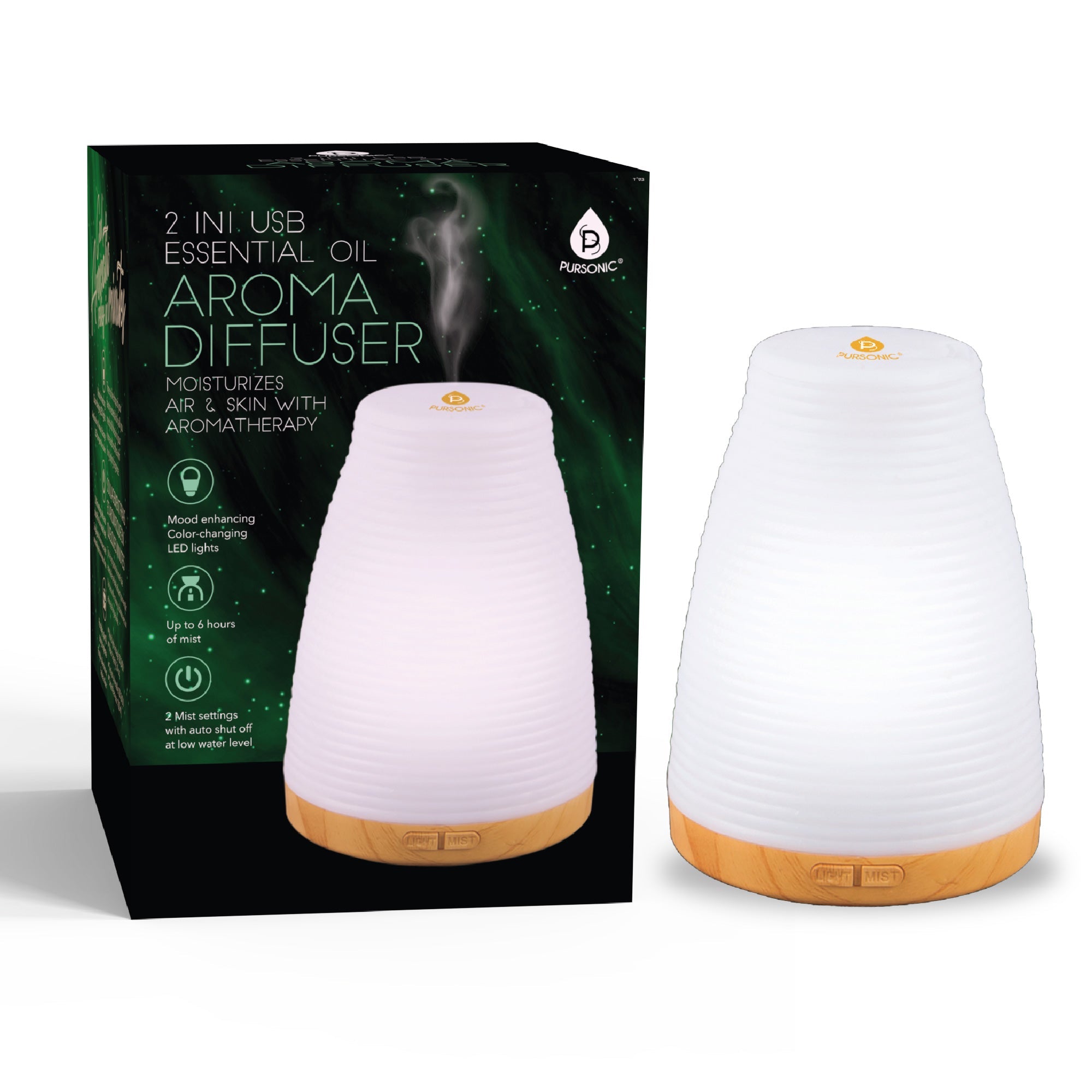 Designed for Atmosphere
Built for moments of reset, focus, and relaxation.

Soft LED lighting and a steady mist work together to create a calm, immersive environment—whether you're starting your day or winding down.

📦 DETAILS

• 🌬️ Ultrasonic diffusion for a fine, even mist
• 💧 Helps add moisture to dry air
• 🌿 Designed for use with essential oils
• 🔌 USB-powered for portability and ease
• 🔇 Quiet operation for uninterrupted use
• 💡 Color-changing LED ambient light
• ⚙️ Two mist settings with auto s