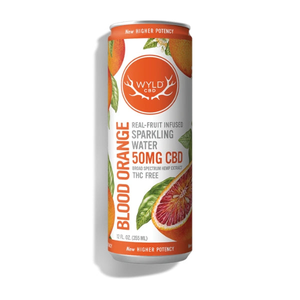 Wyld CBD blood orange sparkling water can on a white background