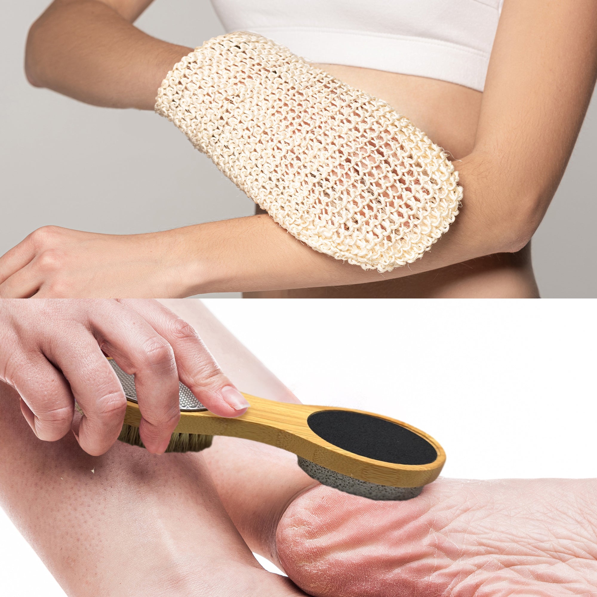 A dual-step care set designed to support your routine with balanced exfoliation and targeted foot care.

Combining natural sisal fibers with a multi-surface bamboo tool, this set brings together gentle texture and more focused smoothing—creating a simple, effective system for everyday use.

✨ EXPERIENCE

Designed for Reset
Built for those who value consistency and a more intentional approach to care.

From full-body exfoliation to more detailed foot care, each element is designed to help you maintain a clea