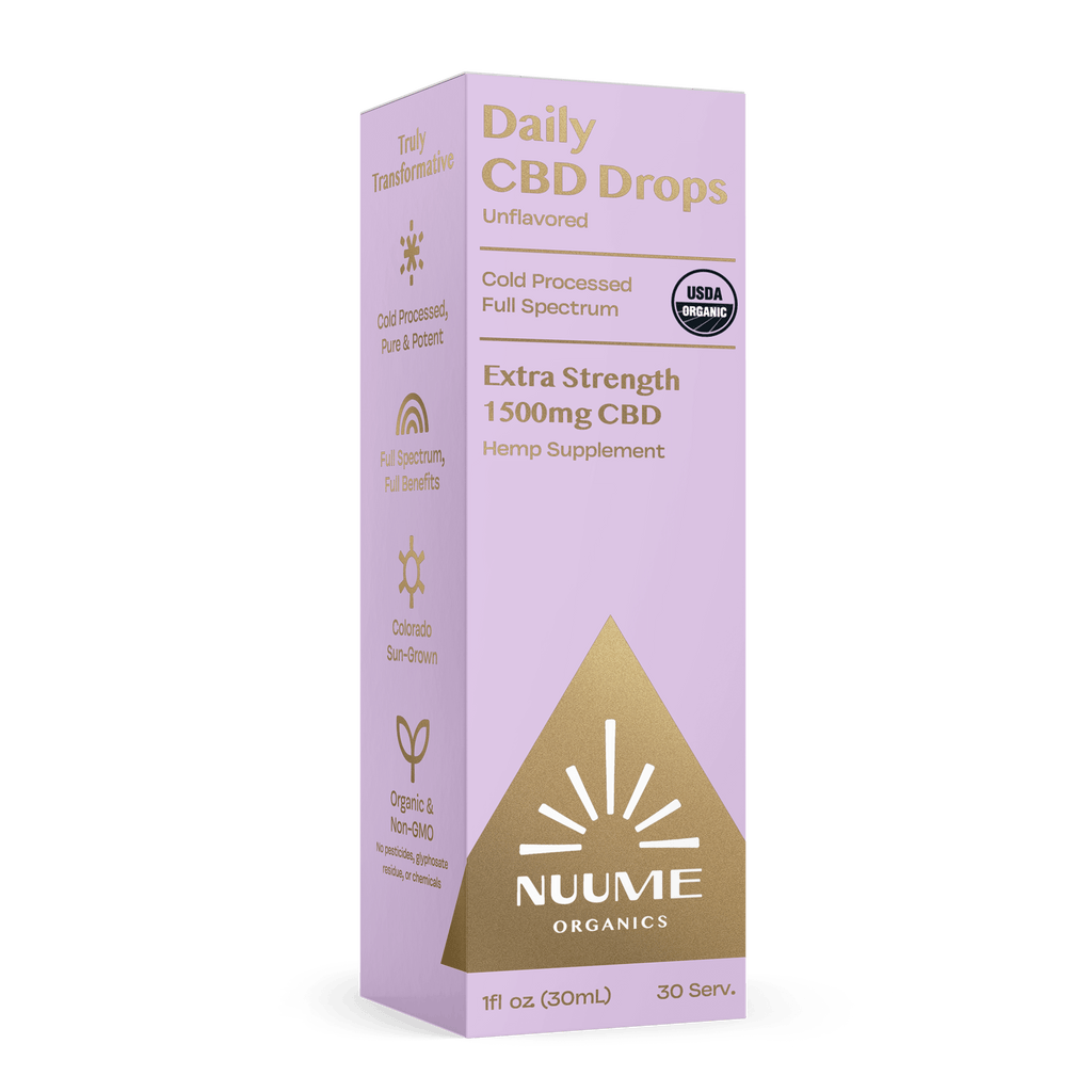 Box of Nuume Organics Daily CBD Drops on a white background