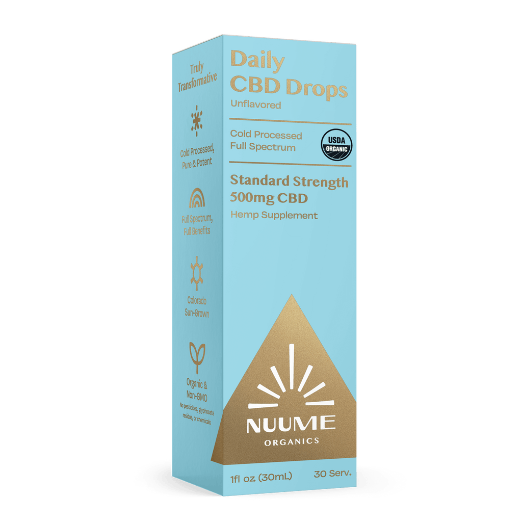 Box of Nuume Organics Daily CBD Drops on a white background