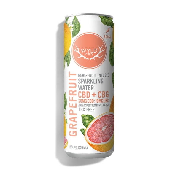 Wyld CBD CBG grapefruit sparkling water can on a white background