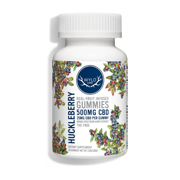 Wyld CBD Huckleberry Gummies bottle on a white background