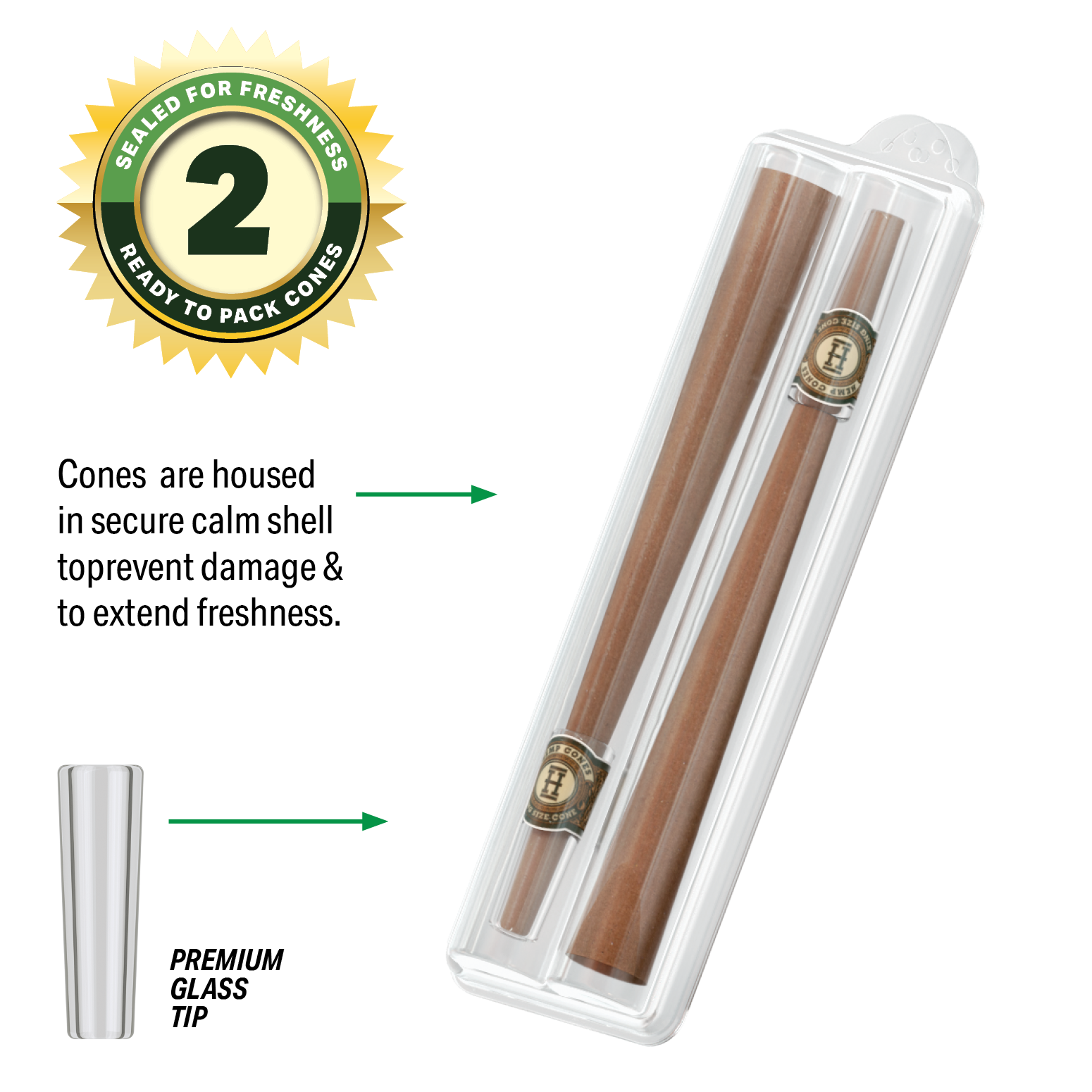 Hemp Cones • King Size • Glass Tips • Flavored (2PK)