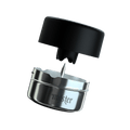 Black and silver ashtray with 'myster' branding on a transparent background