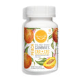 Bottle of peach-flavored CBD + CBC gummies on a white background