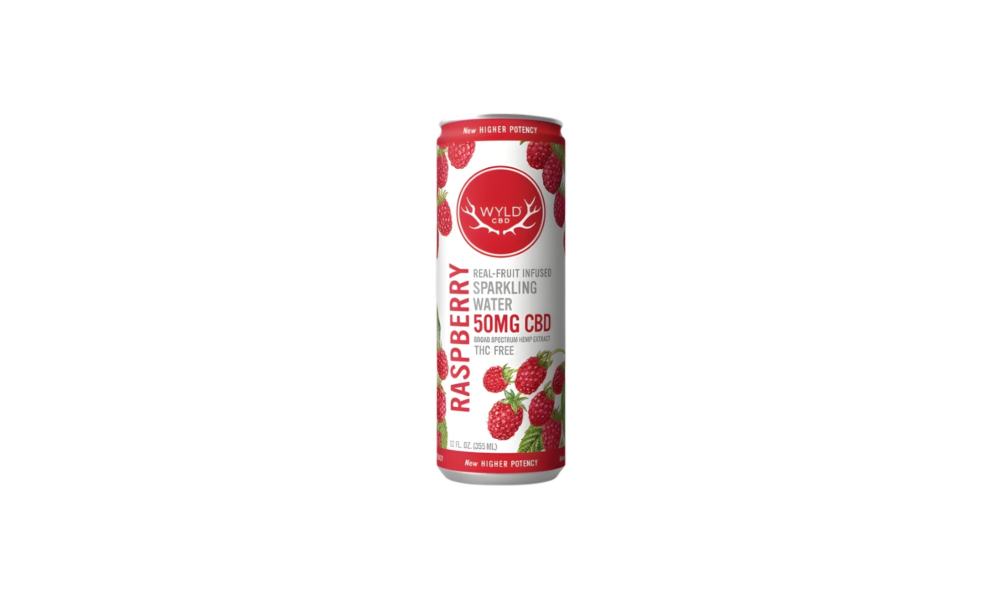Raspberry CBD flavored sparkling water drink can with a white background