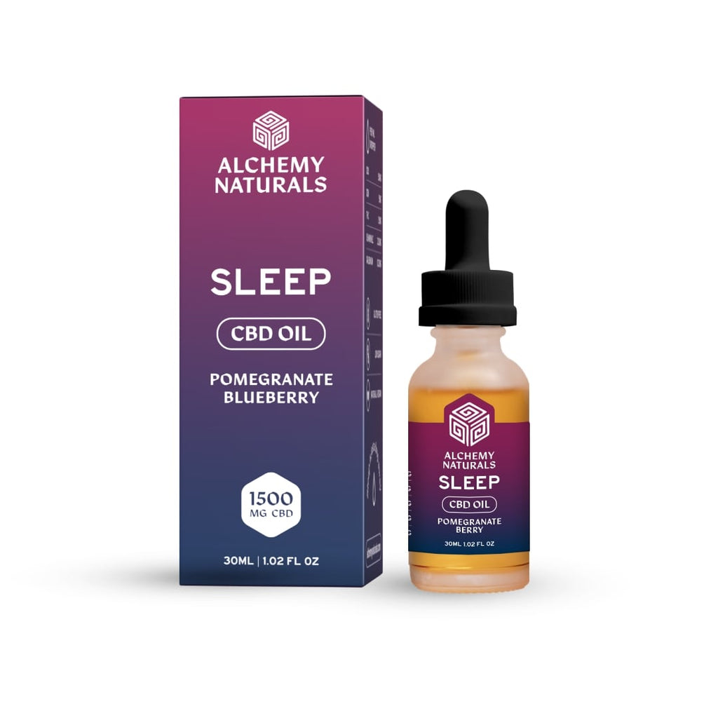 Alchemy Naturals CBD Oil bottle and packaging on a white background