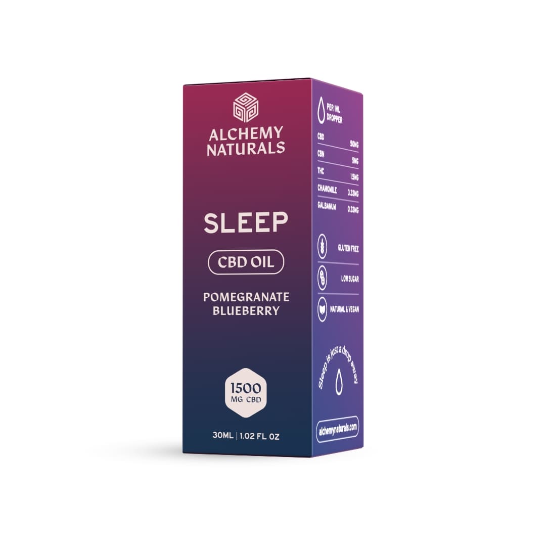 Alchemy Naturals CBD Oil packaging for sleep on a white background