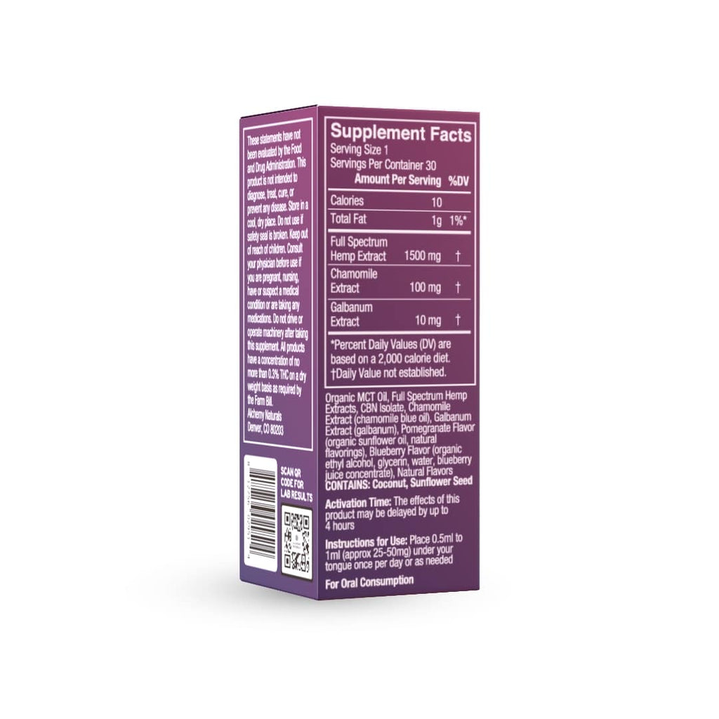 Supplement facts label on a purple box with white text