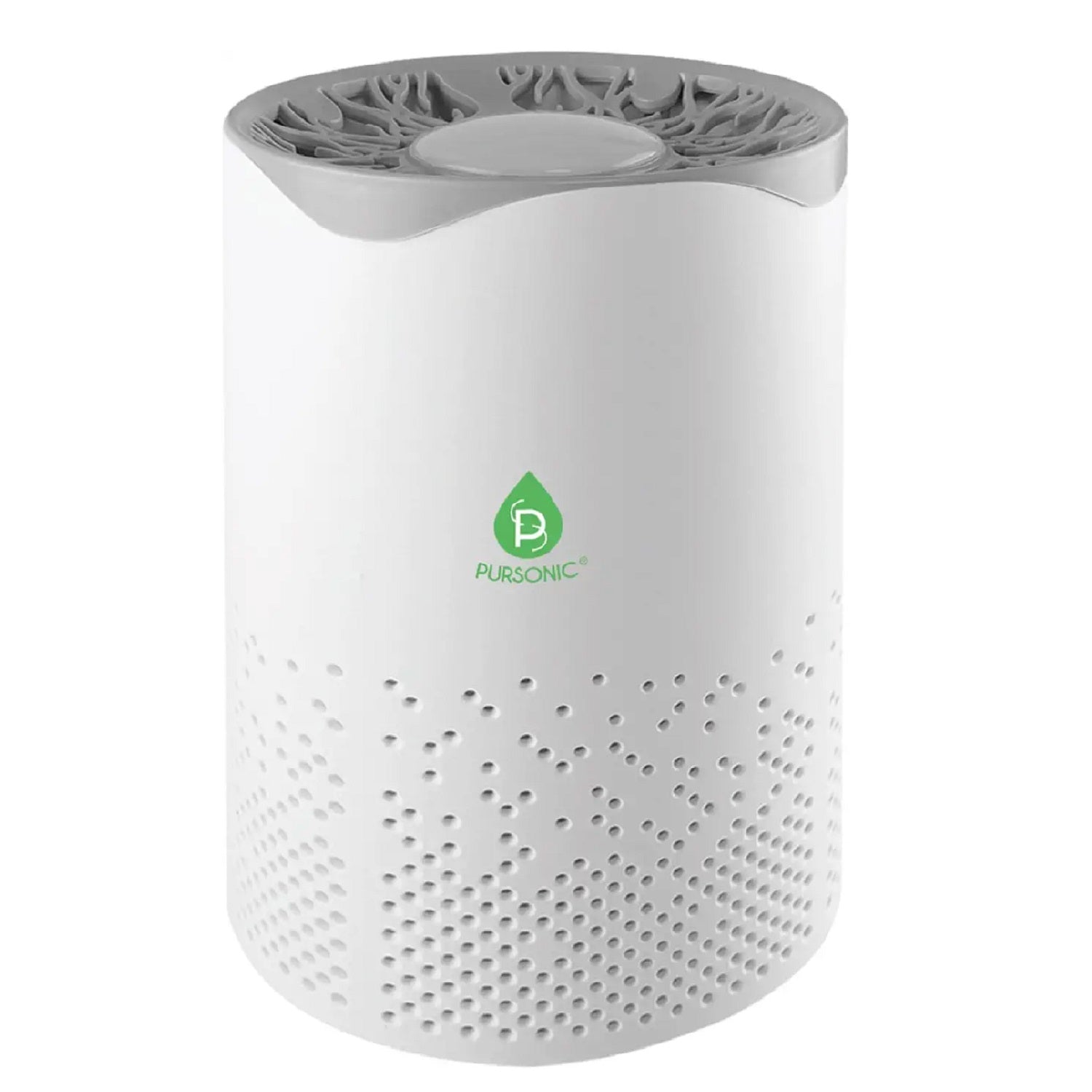 White air purifier with gray top on a white background