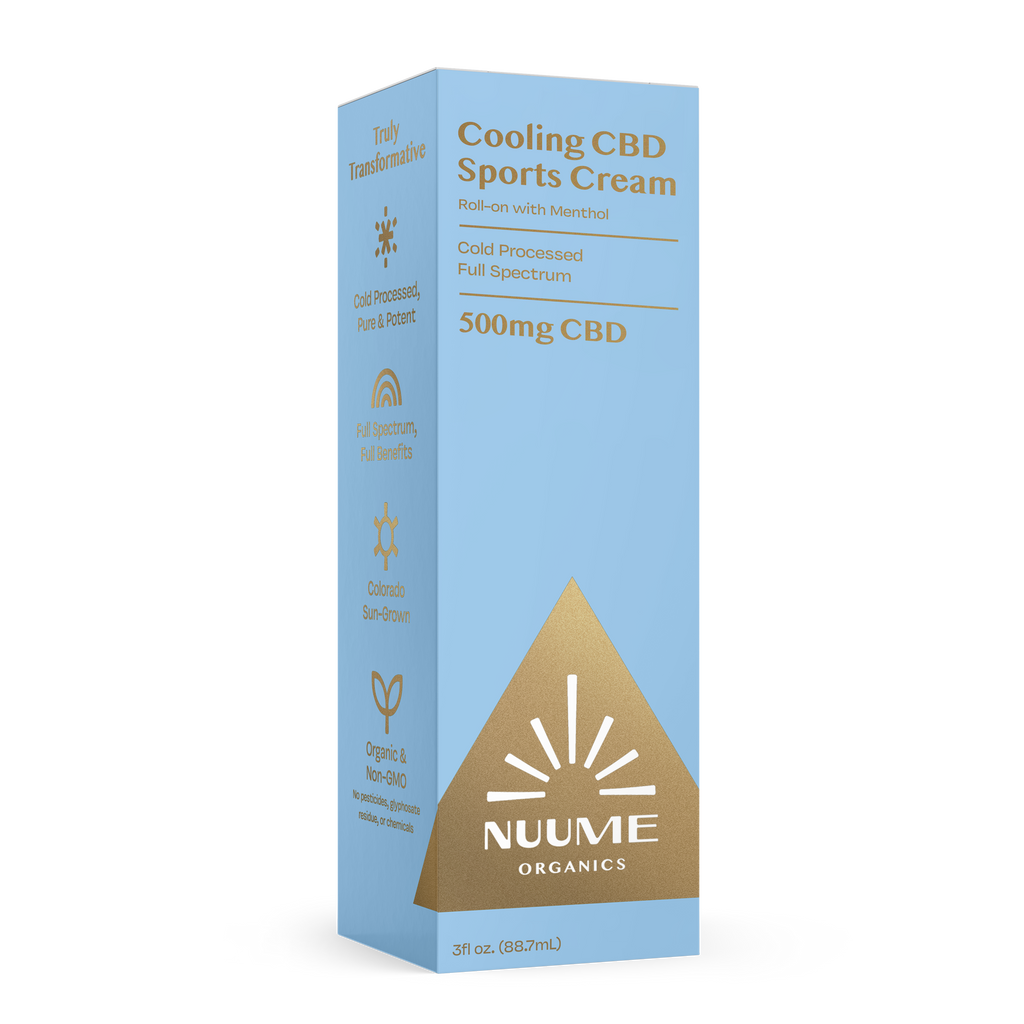 Box of Nuume Organics Cooling CBD Sports Cream on a white background