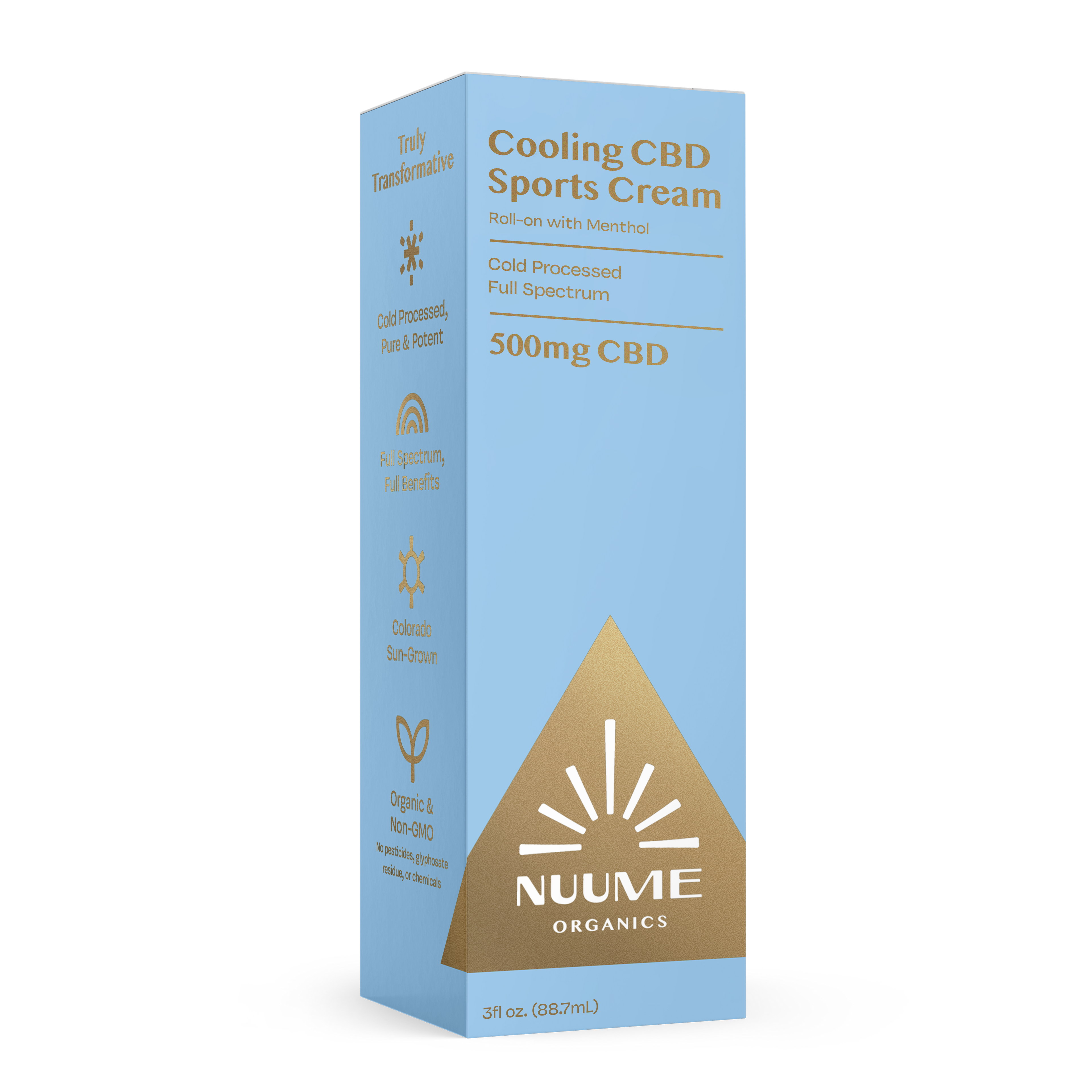 Box of Nuume Organics Cooling CBD Sports Cream on a white background