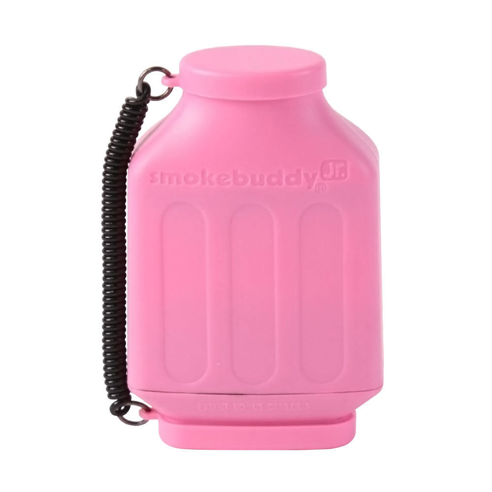 Pink smoke cleaner with 'smokebuddy' branding on a white background. Personal Air Filter