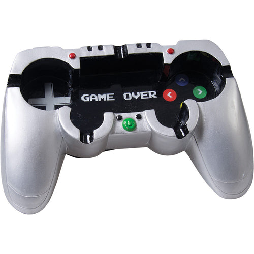 Silver gaming controller ashtray with 'Game Over' text on a white background