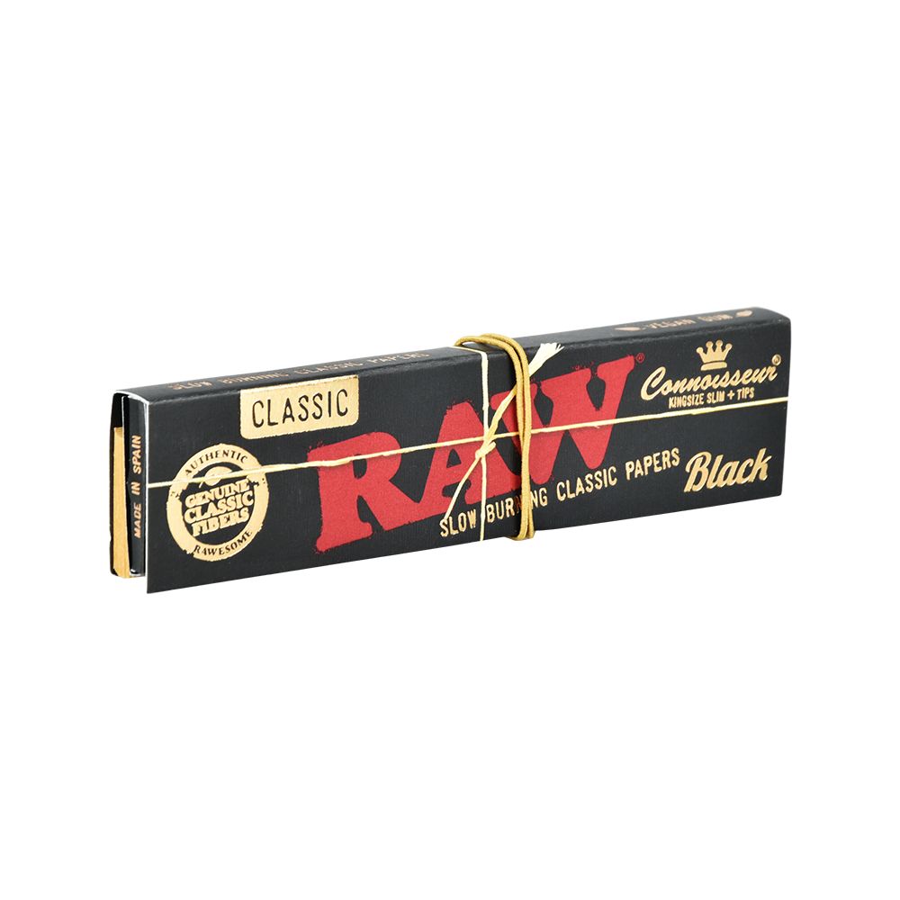 RAW Black Connoisseur Rolling Papers + Tips • King Size Slim • Display • Case of 24 • $2.66 per pack