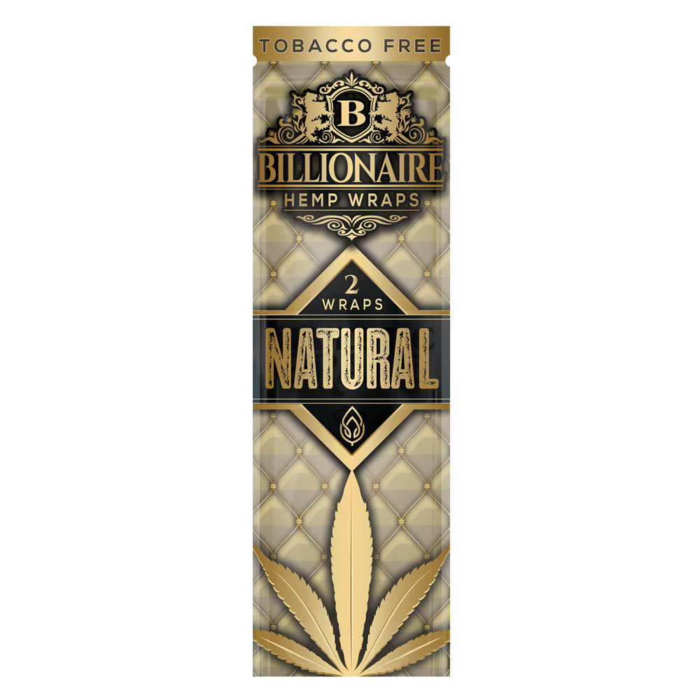 Pack of Billionaire Hemp Wraps with gold and black design on a white background Natural