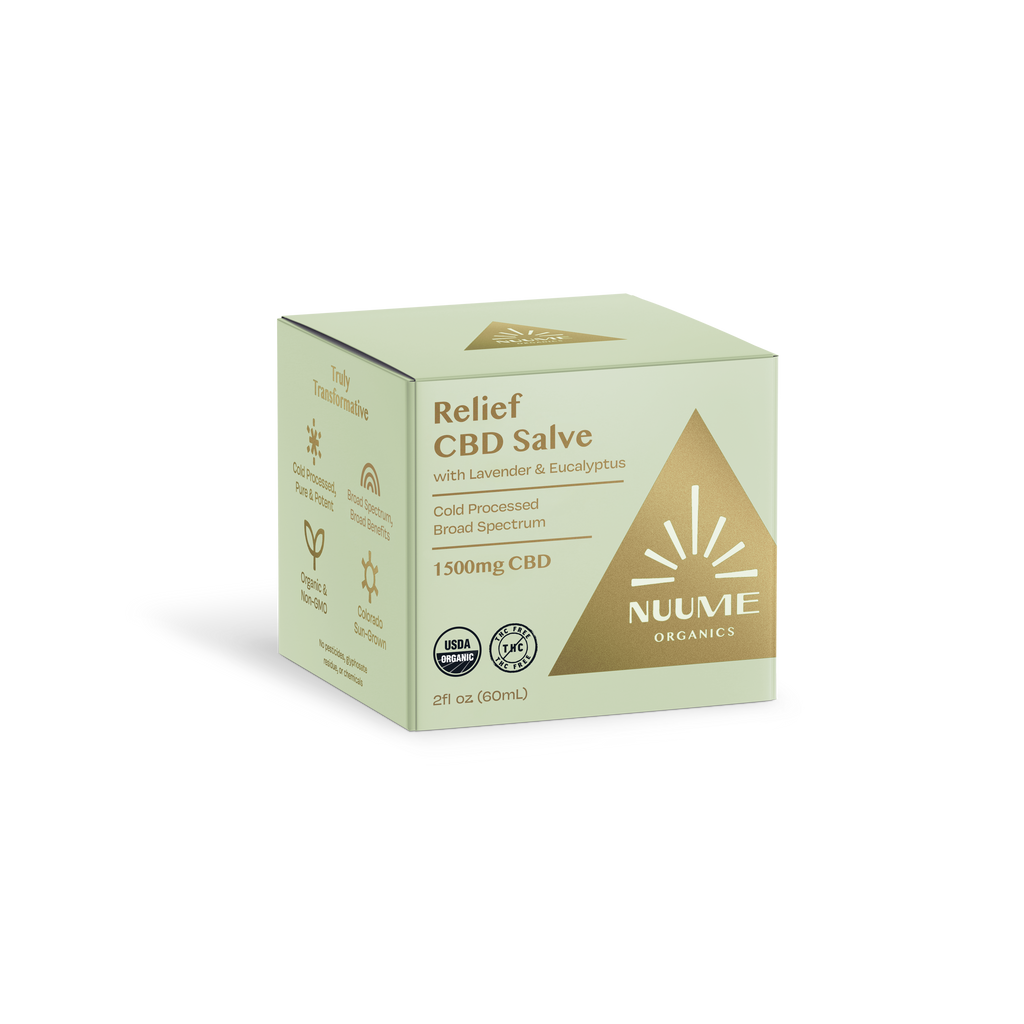 Box of Nume Organics Relief CBD Salve on a white background