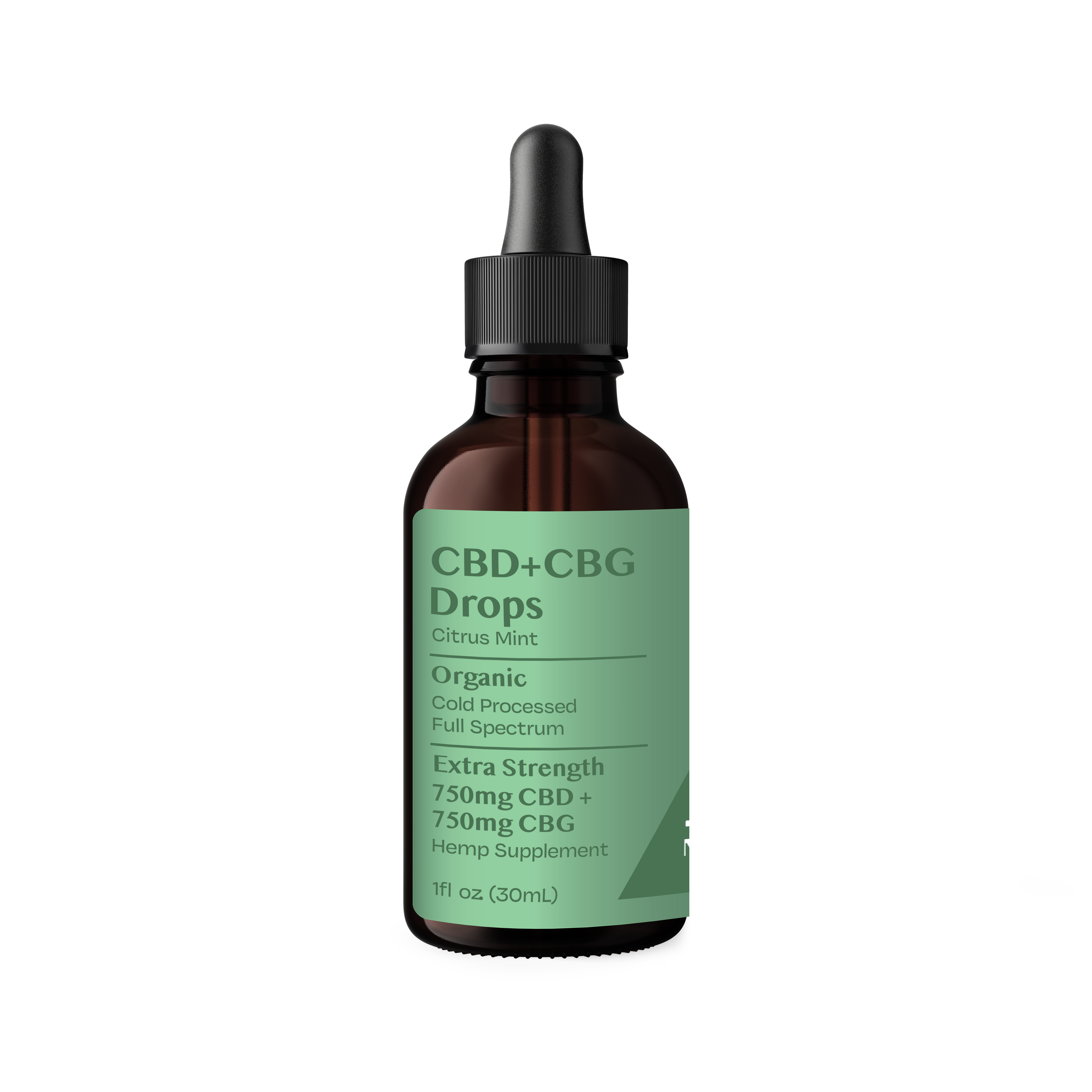 CBD+CBG Drops bottle with dropper on a white background