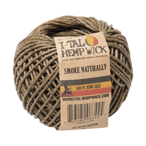 Ball of hemp Wick with 'I-Tal Hempwick' label on a white background